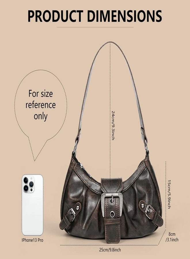 PALAY® Shoulder Bag for Woman Brown Y2K Purse Top Handle Handbag Small Goth Punk Hobo Clutch Purses Trendy Underarm Bag - Image 2